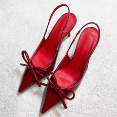 and pointed patent leather rhinestone bow shoes thin high-heeled banquet dress small size sandals