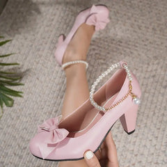 Bow-Knot Elegant Shallow Mouth Korean Shoes Pearl Decorateion Casual Sneakers Round Toe Heels Crystal Butterfly 2