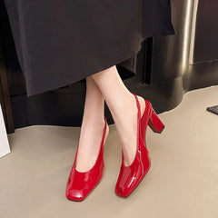 Patent leather high heels square toe open-heeled elegant party large size