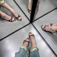 Summers Leopard Slippers Shoes Casual Street Style Open Toe High Heel Slides