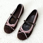 Mixed Color Bow Embellished Ballet Flats
