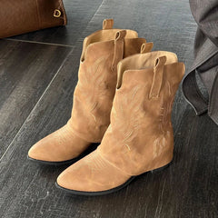 Pointed Toe Ankle Boots High Heels Shoes Brand Chelsea Boots Chunky Leather Shoes Mujer Botas