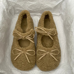 Elegant Ballet Loafer Flat Shoes Flats Loafers Fur Round Toe Brand Design Teddy Outdoor Shoes