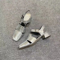 High-end Shoes High-heeled Characteristic Casual Single Shoes Thick-heeled PU Medium-heeled Shoes 2024