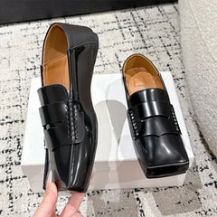 Square Toe Patent Leather Loafers Comfortable Flat Mules