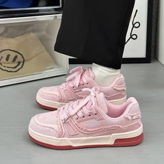 Casual Sneakers Popular Niche Vintage Skateboard All Match Shoes Couple Style Pink Sneakers