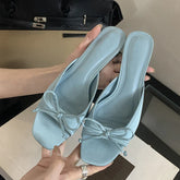 Design Style Shallow Square Toe Slippers Butterfly-knot Low Heels Shoes Zapatos De Mujer
