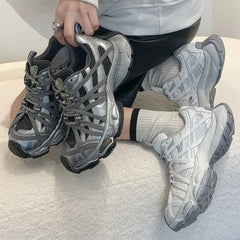 Platform Soled Lace Up Sneakers Comfortable Soft Sports Shoes Outdoor Casual Couple Running Shoes
