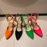 Pu Leather Ankle Strap Buckle Stiletto Pumps Slingback Pointed Toe High Heels Sandals Shoes Large Size 33-50