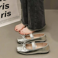 Ballerina Shoes Comfort Non-slip Loafers Leather Flats Elegant Bowknot Mary Janes Shoes