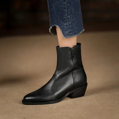 Shoes Warm Wool Boots Pointed Toe Chunky Boots Genuine Leather Boots Fur Boots
