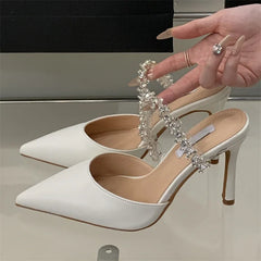 Crystal Diamond Slipper Elegant Pointed Toe Thin Heels Dress Elegant Mules Shoes