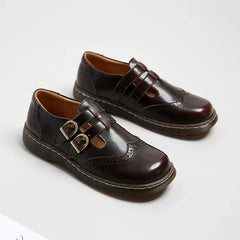 Mary Jane Shoes Thin Section Japanese Double Buckle Low-cut Flat Round Toe Small Leather Shoes