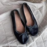 Ballet Shoes Round Toe Flat Light Genuine Leather Elegant Vintage Bowknot Decoration Single Shoes