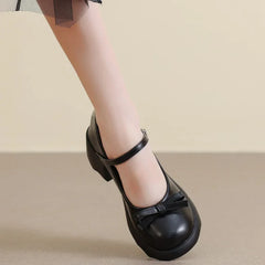 Style Mary Janes Shoes Elegant Chunky Platform High Heels Shoes Bow Ankle Buckle Party Shoes