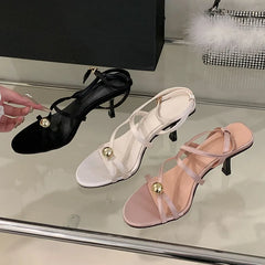Ankle Strap Thin Heels Sandals Shoes Round Toe Footwear Party High Heels Sandals