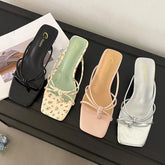 Shallow Thin Heel Slippers Slides Square Toe Medium Heel Sandals Shoes Flip flops Pumps