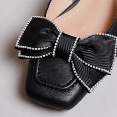 genuine leather slingback slip-on flats sandals square toe sweet bowtie korean style flats sandalias shoes
