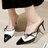Butterfly-knot Pointed Toe Mule Slippers Elegant Thin Heels Party Dress