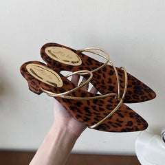 Pointed Toe Heeled Slippers Shoes Shallow Low Heel Sandals Shoes Slides