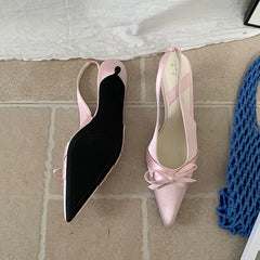 Butterfly-Knot Medium Heels Pumps Shoes Slingbacks Footwear Shallow Thin Heels Shoes Sandals