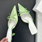 Butterfly-knot Slipper Pointed Toe Slip On Mules Thin Low Heel Zapatos Mujer