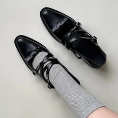 Roman Style Pointed Toe Shoes Mid Heels Rivet Single Shoes Elegant Versatile