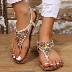Bohemia Style Flat Heels Sandals Clip Toe Gladiator Sandals Woman Plus Size 43 Rome Beach Shoes Flip-Flops