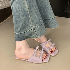 Butterfly-Knot Flats Slippers Shoes Square Toe Beach Slides Sandals Shoes