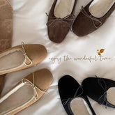square toe suede leather fur flats elegant bowtie ballerina shoes warm plush mocasines slip on furry loafers