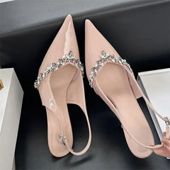 Rhinestone Buckle Strap Pointed Toe Thin High Heels Slingbacks Heels Sandals Party Prom Shoes