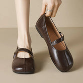 Retro Belt Strap Mary Janes Woman Lolita Flats Shoes Square Toe Cozy Slip On Loafers Solid Pu Leather Mocasines De Mujer