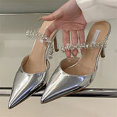 Crystal Diamond Slipper Elegant Pointed Toe Thin Heels Dress Elegant Mules Shoes