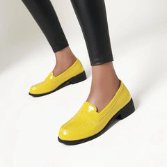 Low Heels Loafers Slip On Patent Leather Casual Daily Work Shoes Purple Black Yellow Plus Size 41 42 43