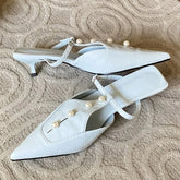 Woman Pumps String Pearl Pointed Toe Thin Low Heels Shoes Elegant Buckle Strap Zapatos De Mujer