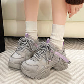 Crystal Chunky Sneakers Comfortable Lace Up Platform Dad Shoes Woman Breathable Mesh Running Sneakers