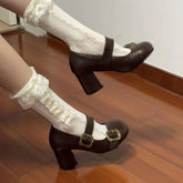 Thick Heel Mary Jane Shoes Metal Buckle Strap Shoes Vintage Dress Leather Pumps
