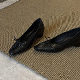 Square Bow Decorative Flat Shoes Leather Pleated Shallow Mouth Loafers Shoes Outdoor Comfortable Shoes