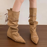 Knee High Boots Pointed Toe Flats Shoes Suede Chelsea Boots Walking Mujer Botas