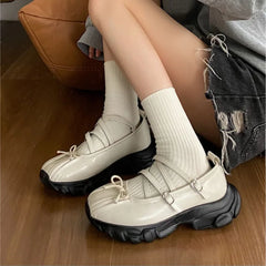 Chunky Sports Shoes Shallow Butterfly-knot Platform Sneakers Casual Flats Outdoor Mary Jane Shoe