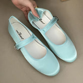 Comfort Satin Soft Sole Mary Jane Shoes Round Toe Shallow Flats Elegant Buckle Prom Ballet Shoes