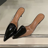 PVC Transparent Thin High Heels Slipper Pointed Toe Stripper Party Mule Slides Shoes Zapatos De Muje