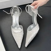 Rhinestone Pointed Toe Thin High Heels Elegant Ankle Strap Buckle Heeled Sandals Banquet
