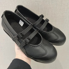 Vintage Round Toe Shallow Mouth Velcro Sports Flat Ballet Shoes Mary Jane Shoes German Training Shoes