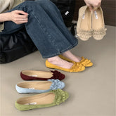 Shoes Woman Flats Shallow Mouth All-Match Modis Casual Sneakers Round Toe Dress Comfortable Rubber Solid Flock F