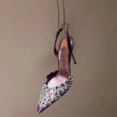 Super Beautiful Rhinestone Shallow Stiletto Pointed Shoes Roman Cut-out High Heeled Sandals