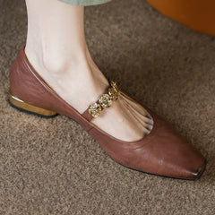 Large size 34-41 cow leather square toe slip-on Mary Jane flats high quality soft comfortable moccasins shoes woman