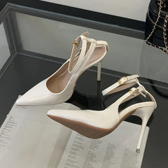 Pointed Toe Ankle Strap High Heels Elegant Party Shallow Brand Shoes Backless Stripper Shoes