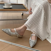 Shoes Woman's Slippers Pointed Toe Slides Silver Cover Flat Scandals Bling Slippers Cover Toe S