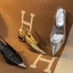 strange heel pointed toe slingbacks